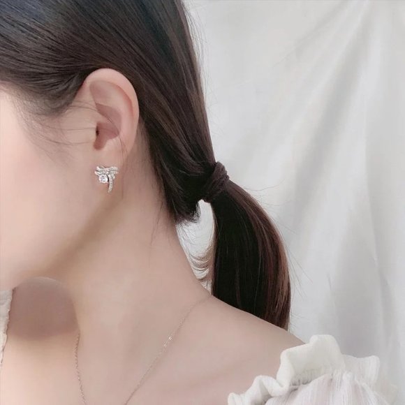 Certified 1ct. t.w. Diamond Bow Earrings 18k White Gold over Italian Silver - Picture 6 of 16